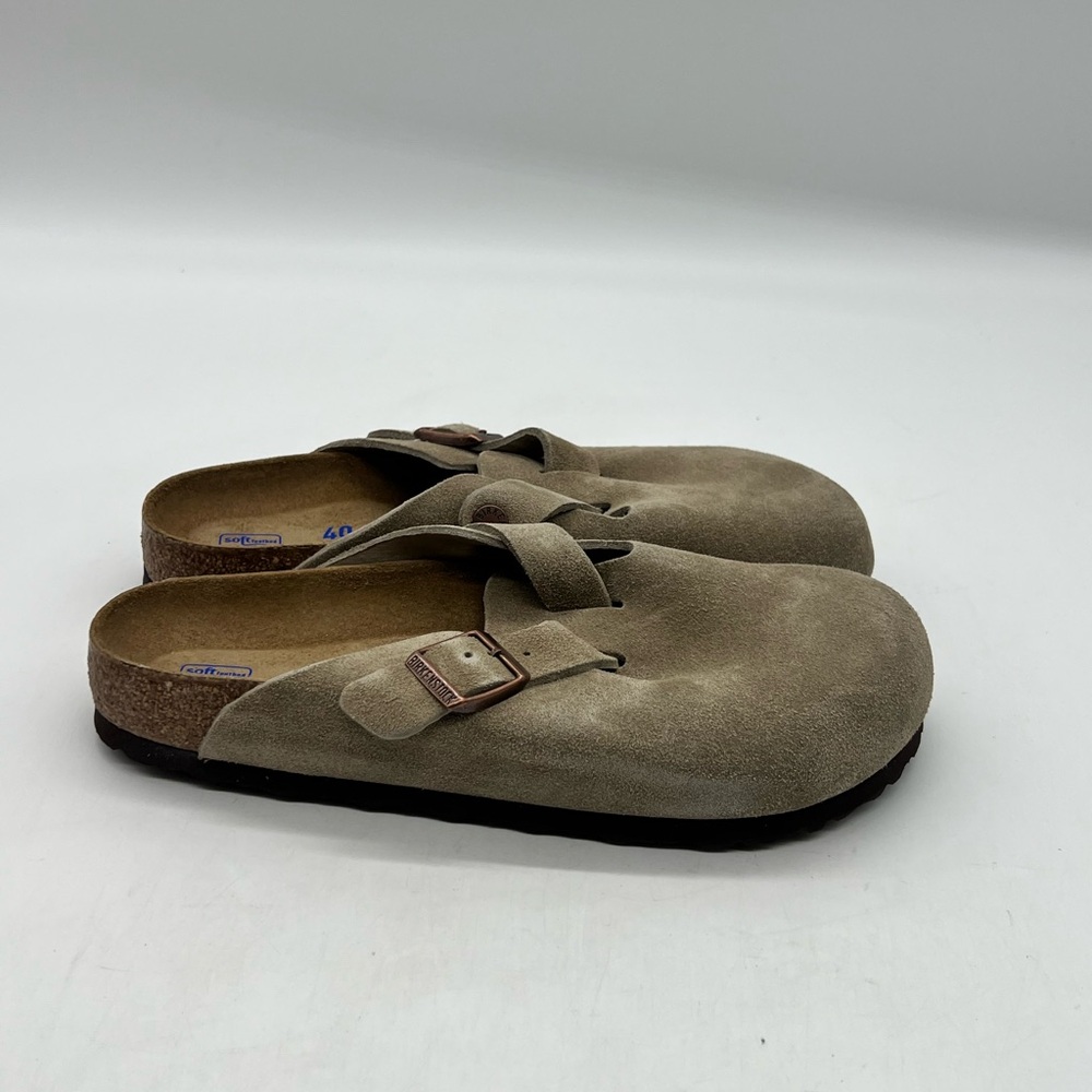 Birkenstock Boston Women 9 Men 7 Narrow Taupe Suede Clogs Slip On Shoes - Picture 8 of 16